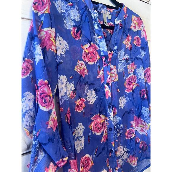 Kut From the Cloth Sz SM Women's Top Purple Floral Button Down Dressy - Picture 2 of 5